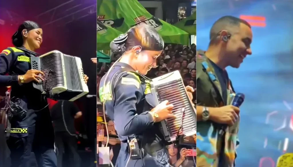 Pipe interpreta junto a una policía